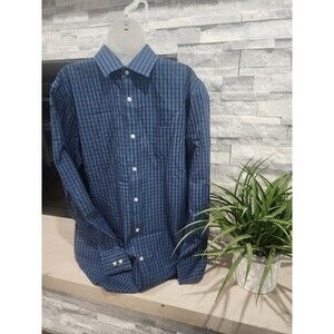 Banana Republic Mens Large Blues Plaid Classic Fit Dress Button Up Non Iron